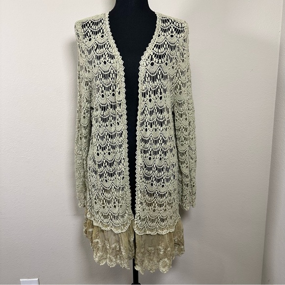 Lady Noiz 2XL Crochet Lace Cardigan Boho Festival Whimsy Duster Embroidered Hem - Picture 1 of 7